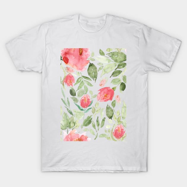 Painterly Red Floral Pattern T-Shirt by LThomasDesigns